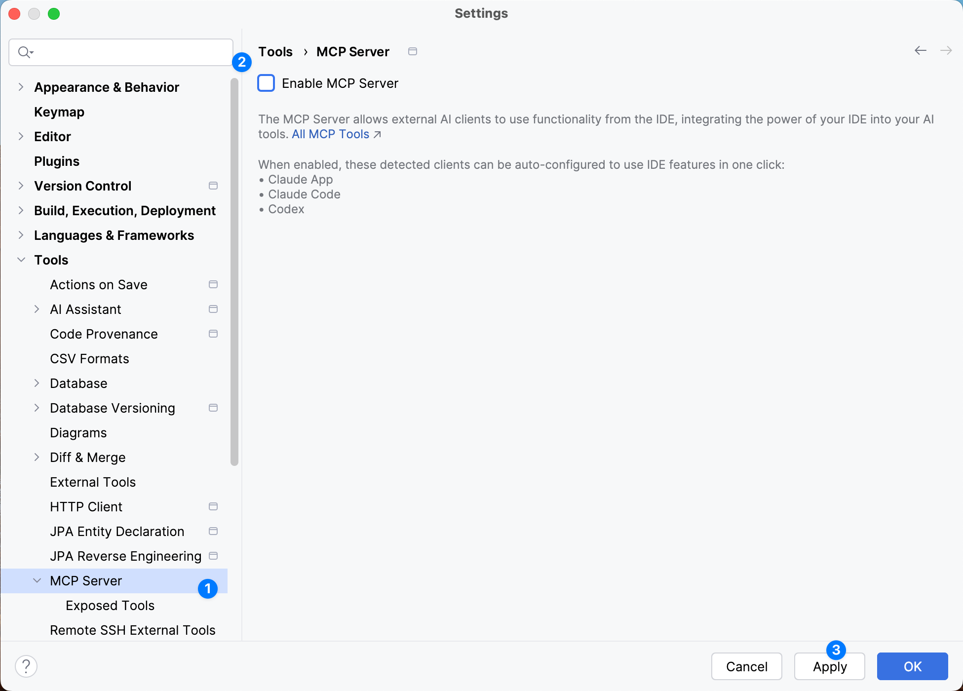 MCP Server settings in IntelliJ IDEA